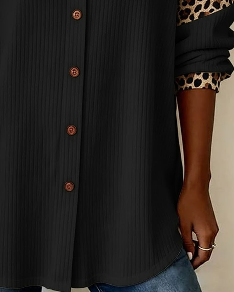 Jordana™ | Leopard Contrast Button-Down Shirt