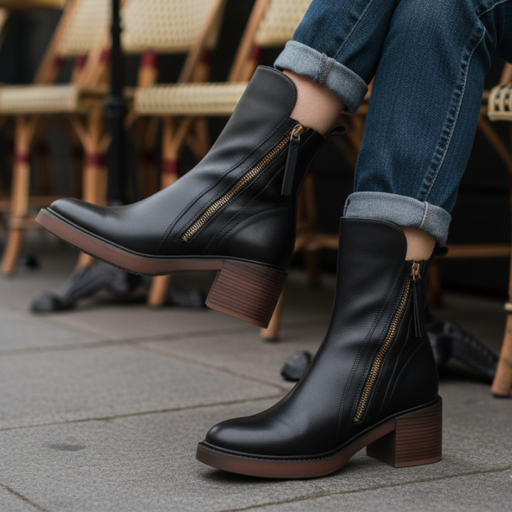 Valorine | Black Leather Ankle Boots