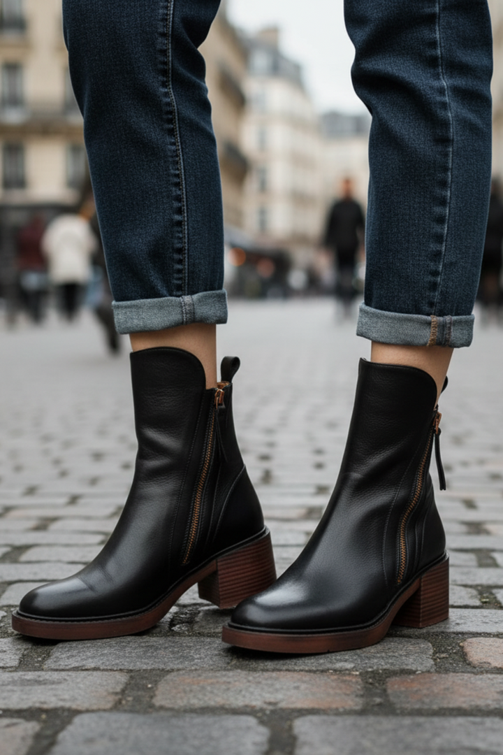 Valorine | Black Leather Ankle Boots