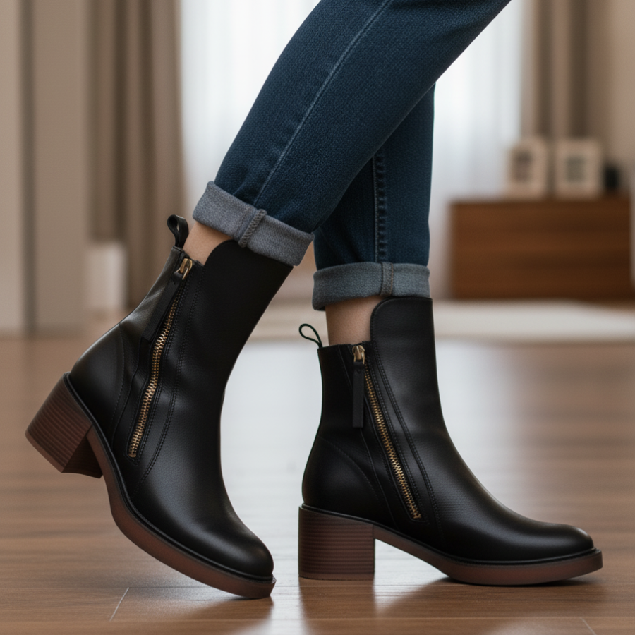 Valorine | Black Leather Ankle Boots