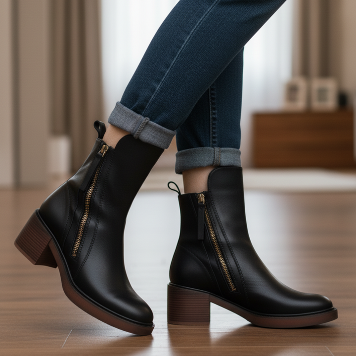 Valorine | Black Leather Ankle Boots
