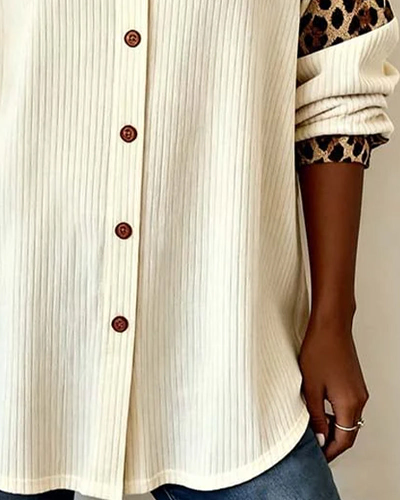 Jordana™ | Leopard Contrast Button-Down Shirt
