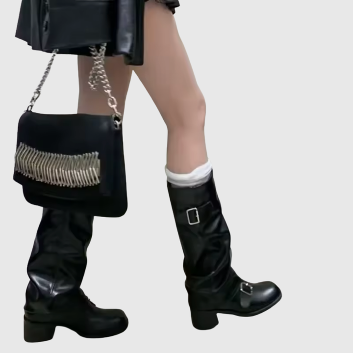 Isoldeia | Platform Leather Boots with Straps