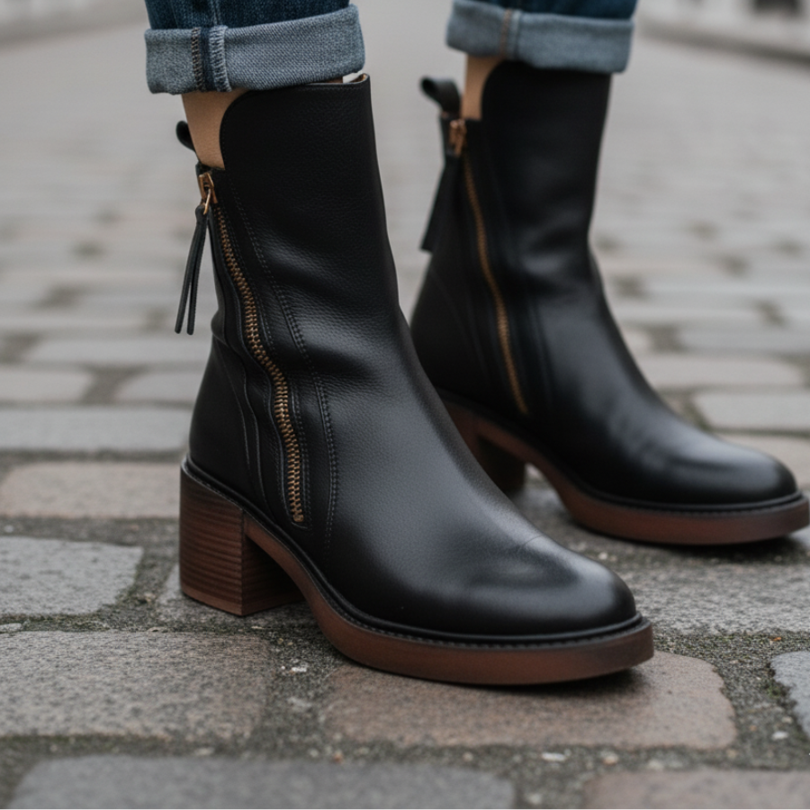 Valorine | Black Leather Ankle Boots