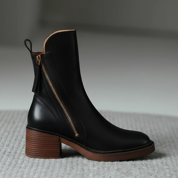 Valorine | Black Leather Ankle Boots