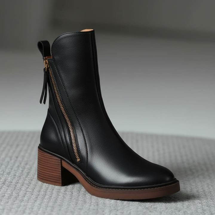 Valorine | Black Leather Ankle Boots
