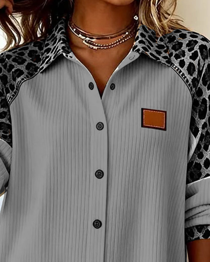 Jordana™ | Leopard Contrast Button-Down Shirt